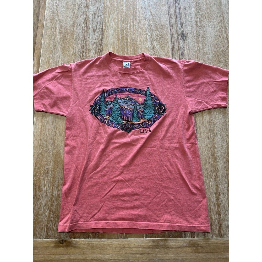Vintage 90s PSI Utah T Shirt Large Pink Single Stitch USA Mountain Graphic Tee